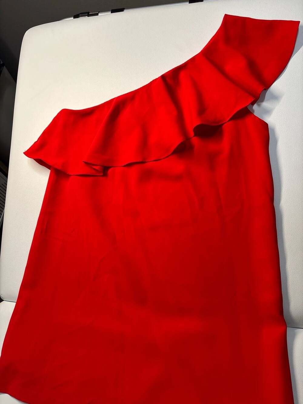 Sugar + Lips Red One Shoulder Ruffle Trim Tunic Dress